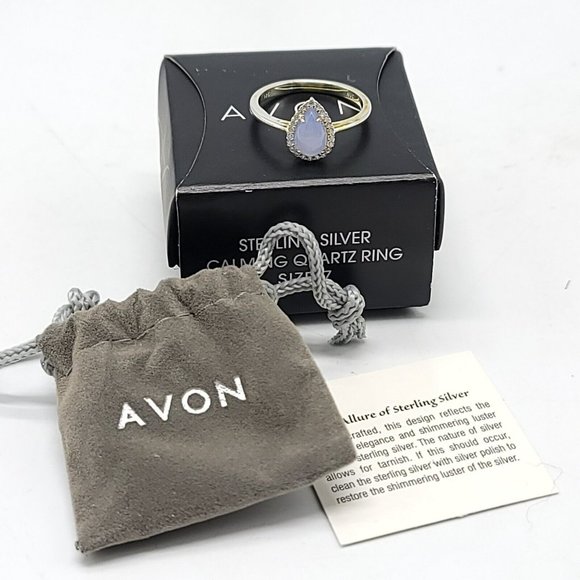 Avon Jewelry - Avon Sterling Silver Calming Quartz Ring Size 7 Opalescent Rhinestone Embellish
